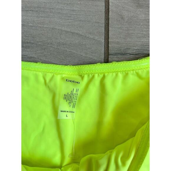 Y2K Bebe Two Piece Swimsuit With Rhinestone Logo Neon Yellow Size Large NWT - Picture 3 of 4